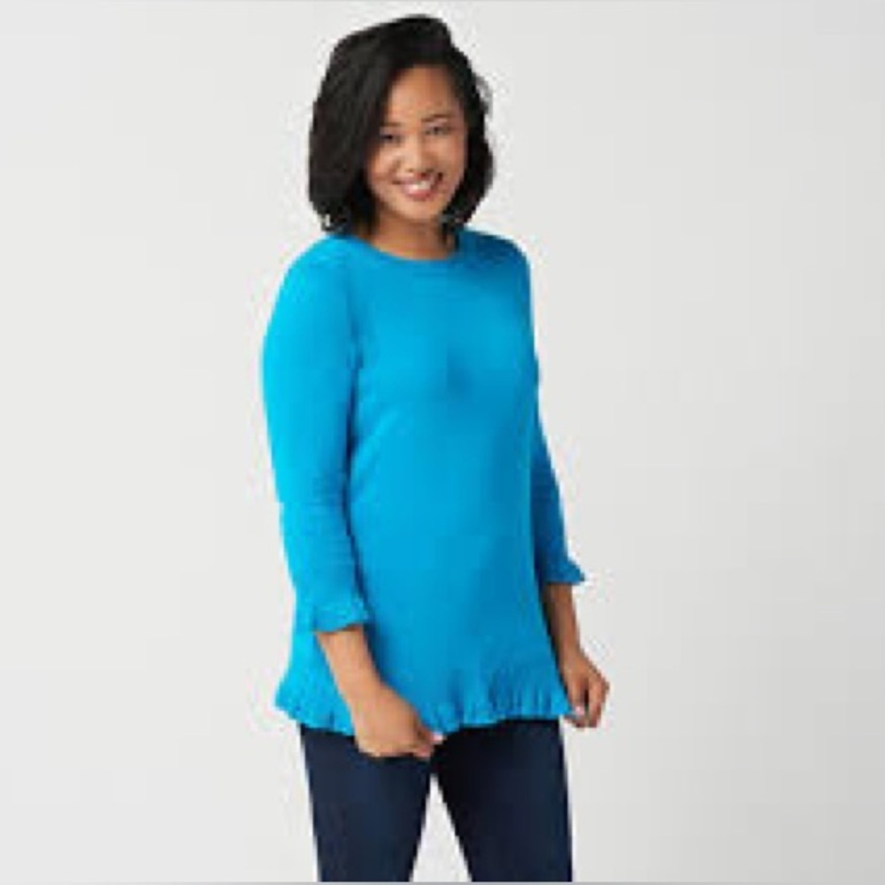 NWOT Isaac Mizrahi Blue Ruffle Hem Sweater Sz 2X